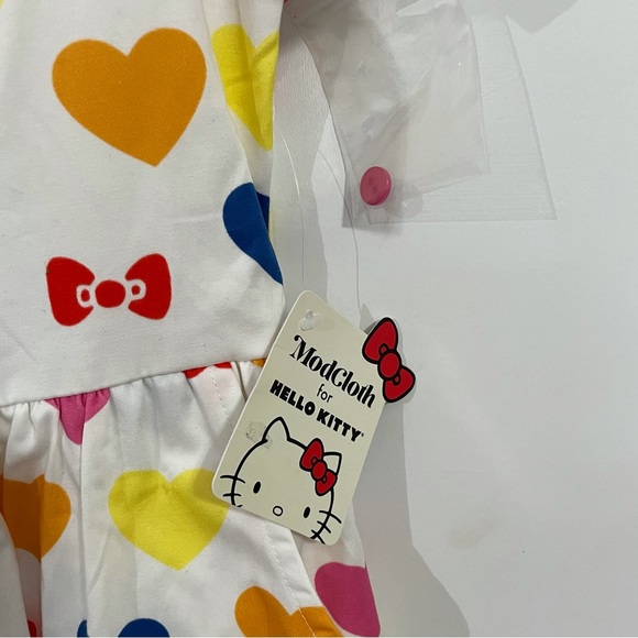 ModCloth Hello Kitty Gift You My Heart Swing Dress NWT Womens 8 White Colorful - Picture 7 of 10